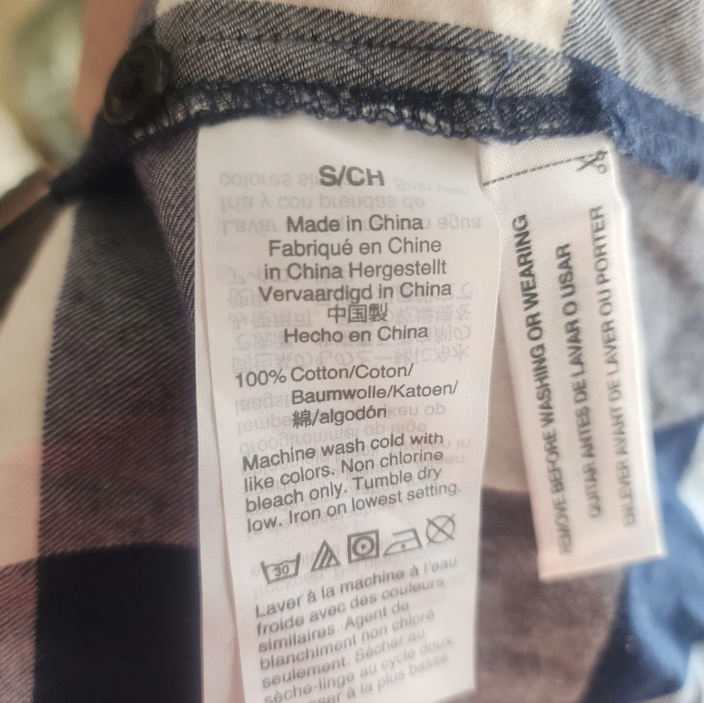 J. Crew Navy and White Checked Popover Top